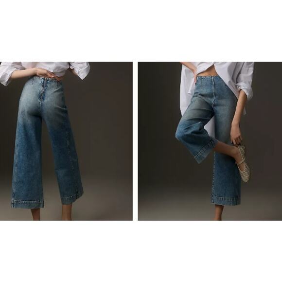 Pilcro Denim - Pilcro Anthropologie Kick Mid Rise Cropped Wide Leg Jeans sz 31